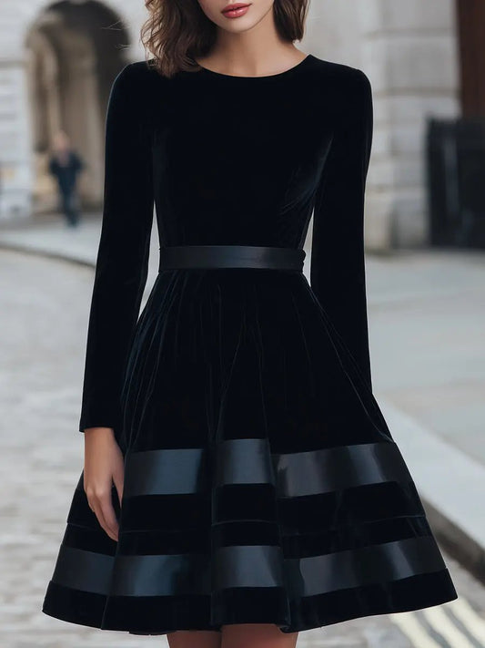 Black Velvet Satin-Striped Fit-and-Flare - Mini Dress CASA LARO
