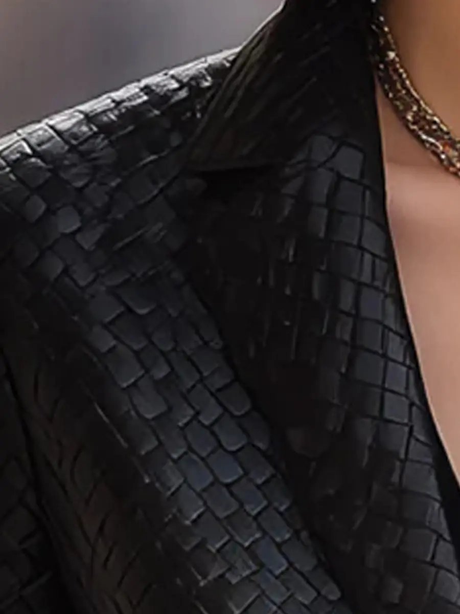 Black Woven Leather Tailored Fit - Blazer CAAYWORLD