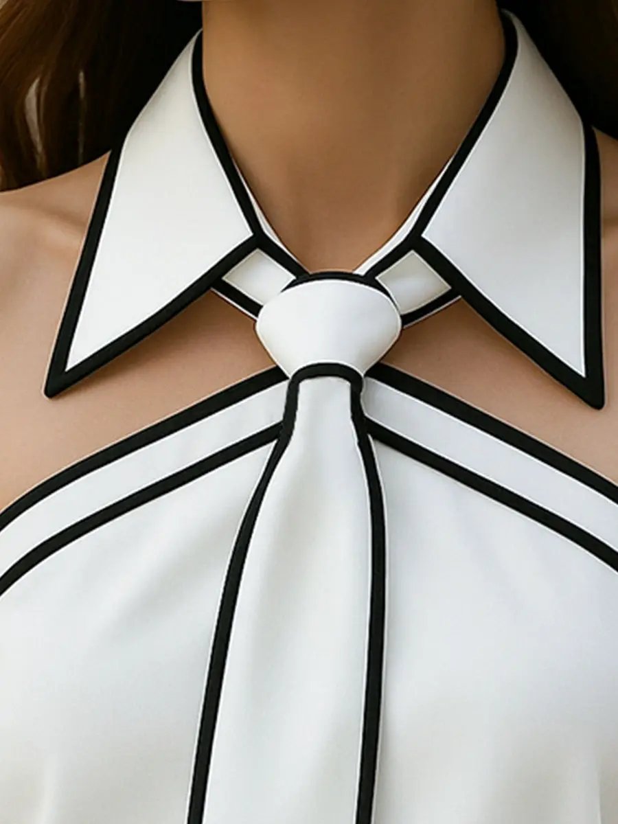 Bold Contrast Trim Sleeveless Halter Neck - Blouse CAAYWORLD