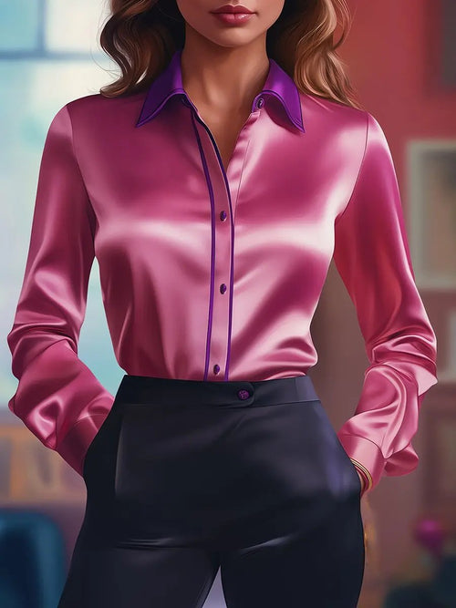 Bold Pink-Purple Contrast Satin - Blouse CAAYWORLD