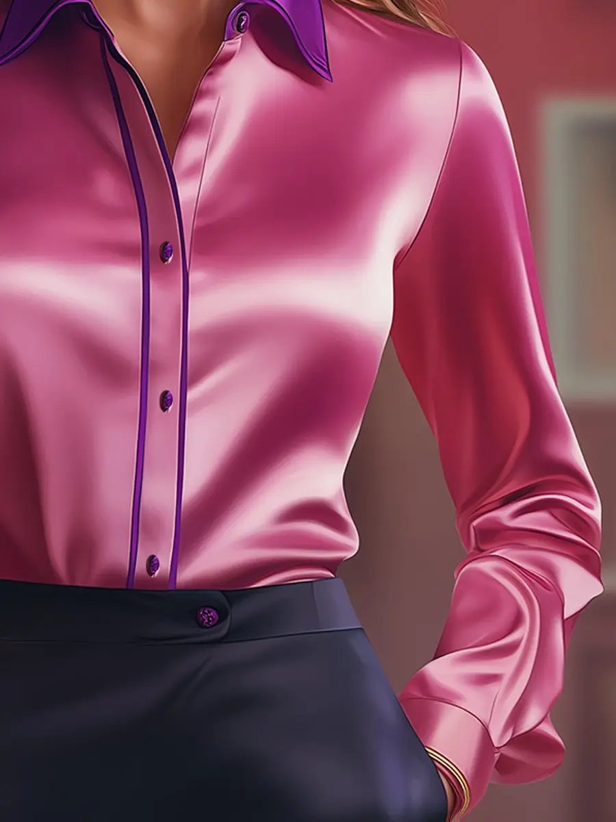 Bold Pink-Purple Contrast Satin - Blouse CAAYWORLD