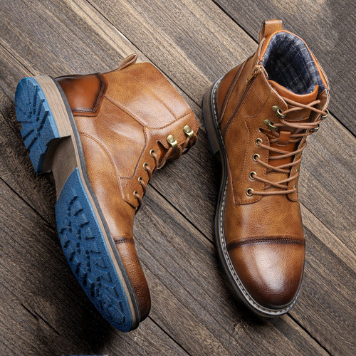 Brown Rugged Leather Western - Boots CAAYWORLD MEN