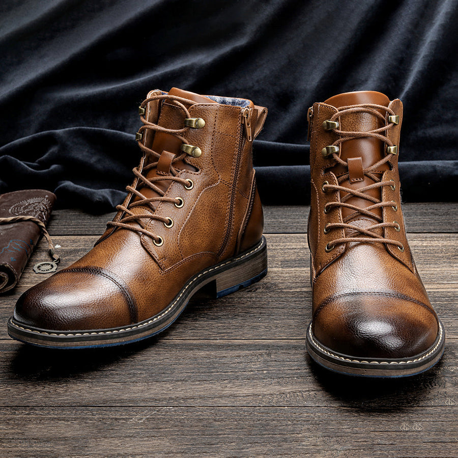 Brown Rugged Leather Western - Boots CAAYWORLD MEN