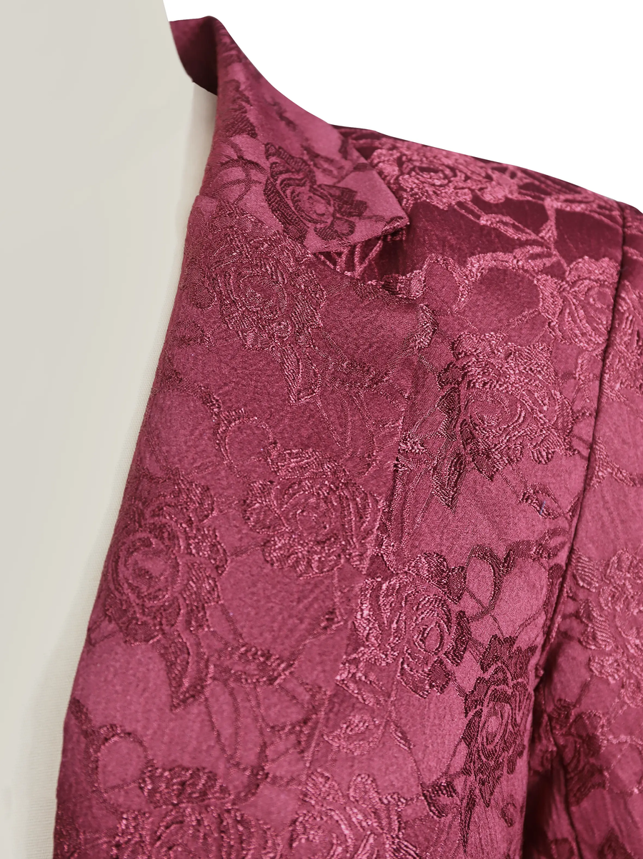 Burgundy Floral Jacquard Single-Breasted Tailored - Blazer CAAYWORLD