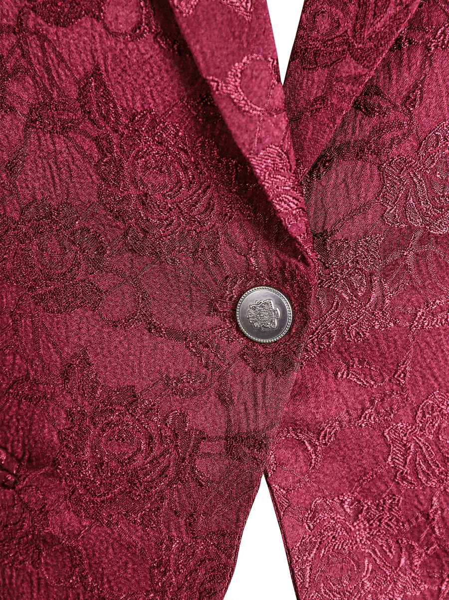 Burgundy Floral Jacquard Single-Breasted Tailored - Blazer CAAYWORLD