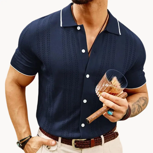 Button-Front Cotton Blend - Polo Shirt CAAYWORLD