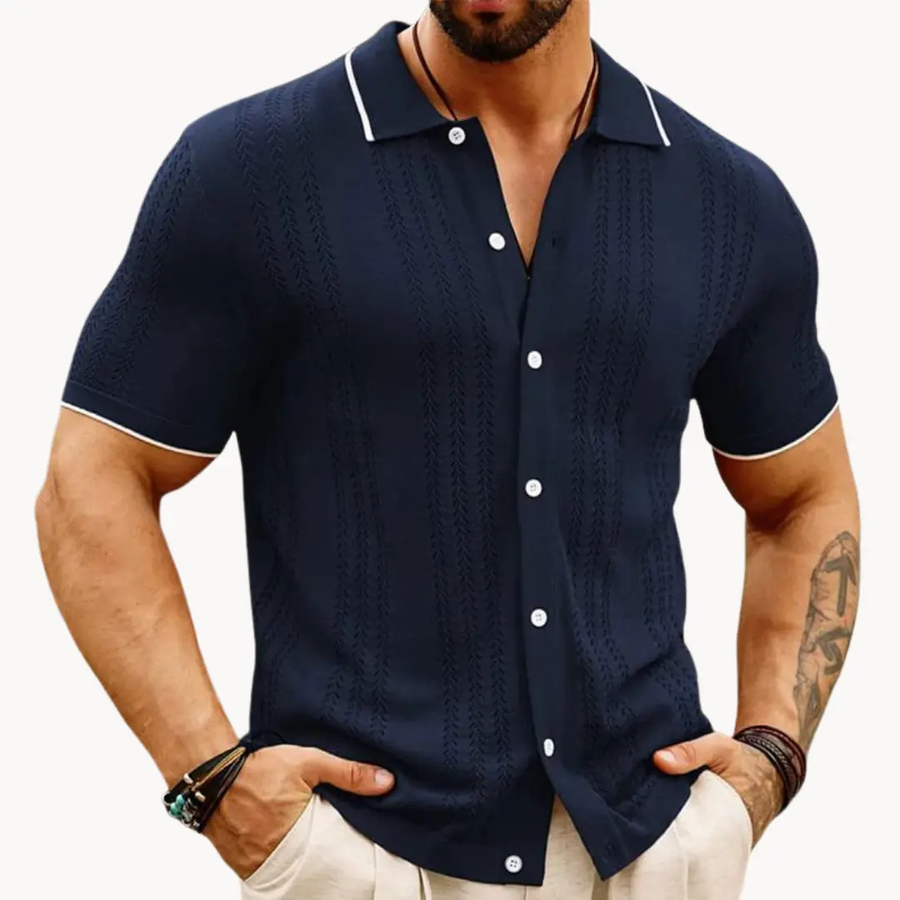 Button-Front Cotton Blend - Polo Shirt CAAYWORLD