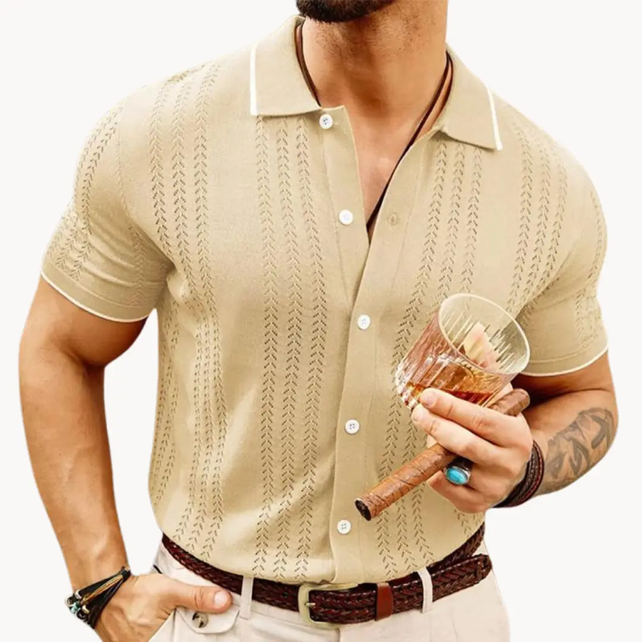 Button-Front Cotton Blend - Polo Shirt CAAYWORLD