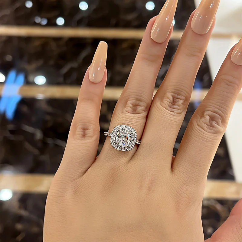 Double Halo Cushion Cut Bridal Set Ring Enhancer in Sterling Silver Shineofdiamond