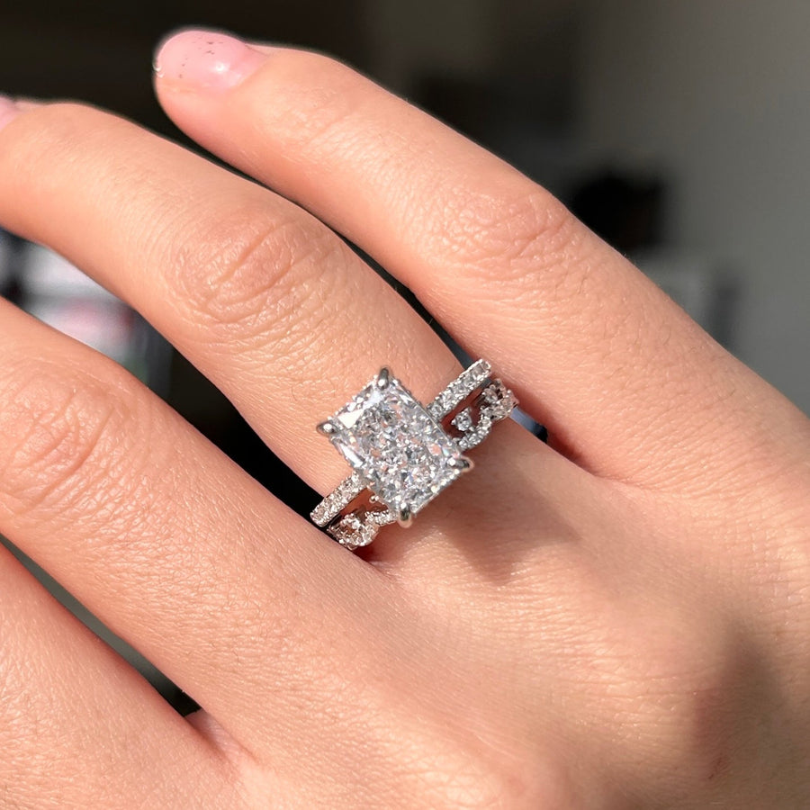 2 Pcs Unique Design Radiant Cut Sterling Silver Bridal Set Carly Jewelry