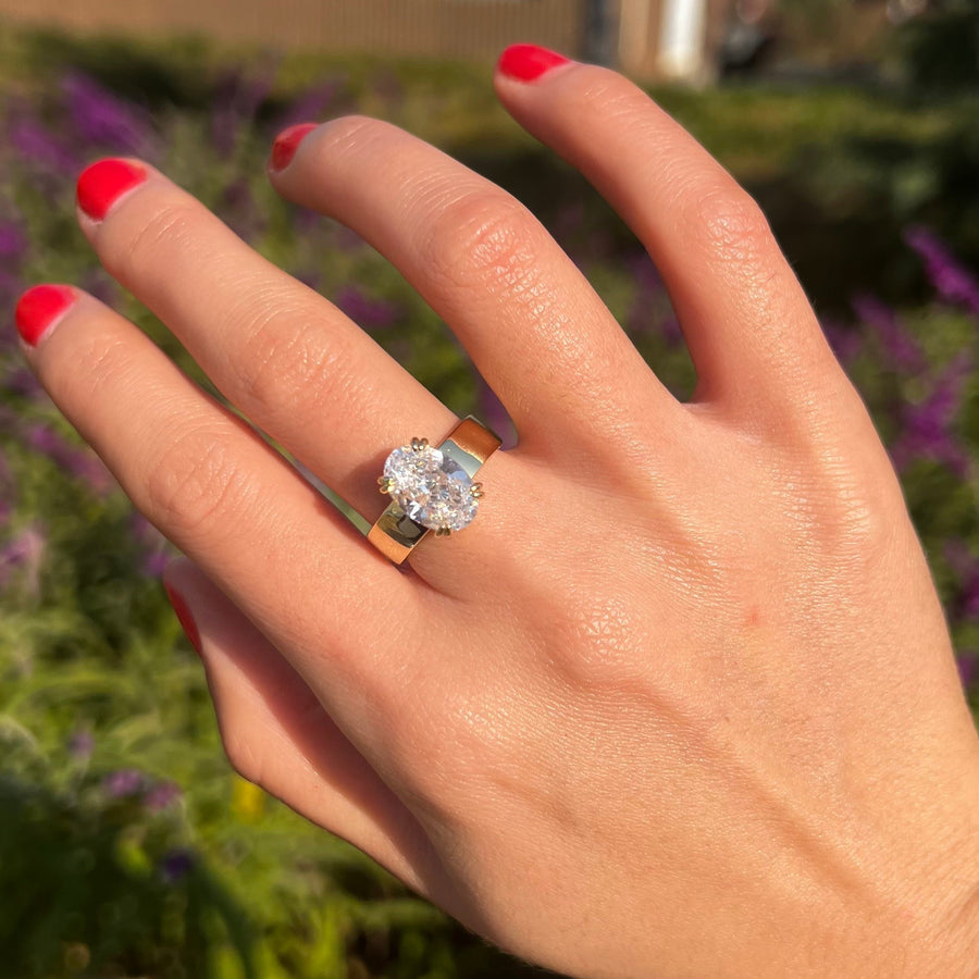 Wide Band Oval Elegant Vintage-Inspired Engagement Ring for Women shineofdiamond