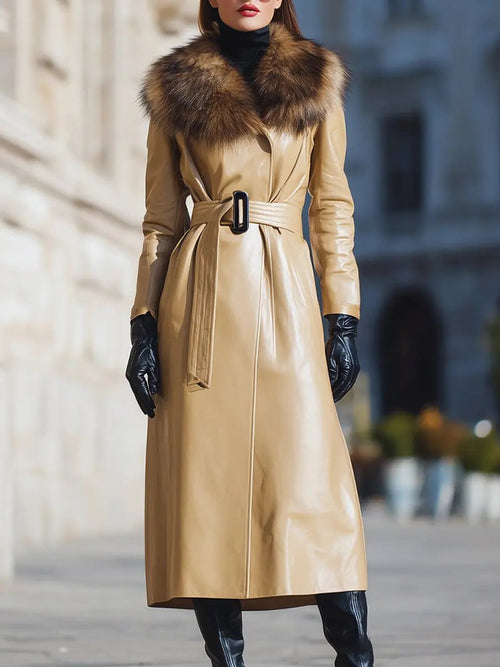 Camel Faux Leather Fur-Collar - Coat CAAYWORLD