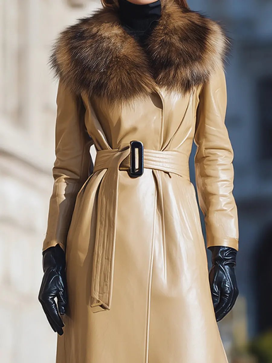 Camel Faux Leather Fur-Collar - Coat CAAYWORLD