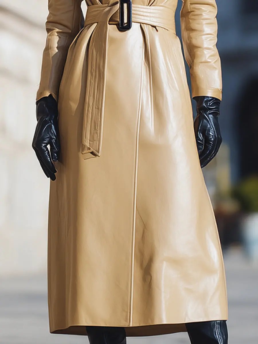 Camel Faux Leather Fur-Collar - Coat CAAYWORLD