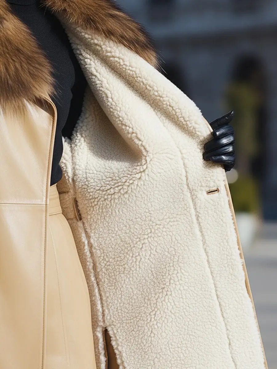 Camel Faux Leather Fur-Collar - Coat CAAYWORLD