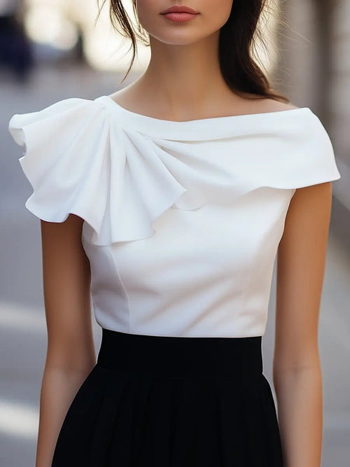 Chic Asymmetric Ruffle Boat Neck - Blouse CAAYWORLD