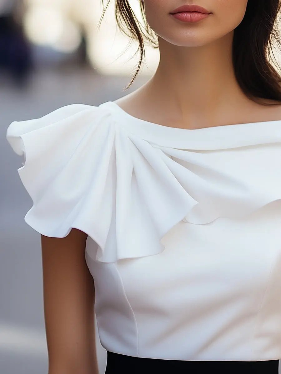 Chic Asymmetric Ruffle Boat Neck - Blouse CAAYWORLD