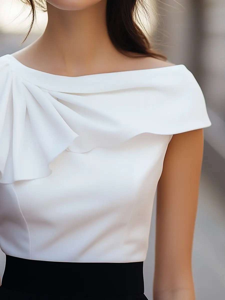 Chic Asymmetric Ruffle Boat Neck - Blouse CAAYWORLD