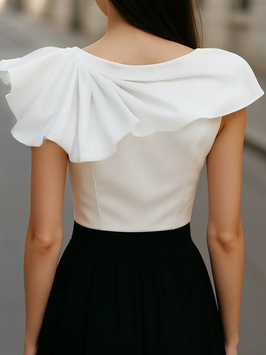 Chic Asymmetric Ruffle Boat Neck - Blouse CAAYWORLD
