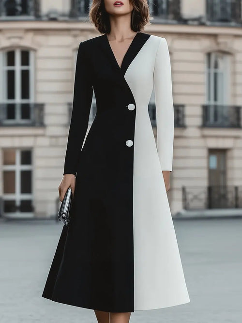 Chic Black & White Contrast Panel - Midi Dress CAAYWORLD