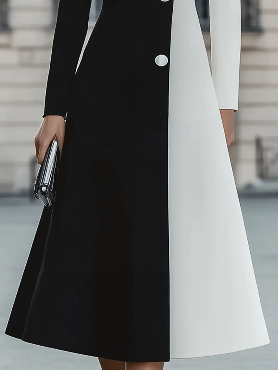 Chic Black & White Contrast Panel - Midi Dress CAAYWORLD