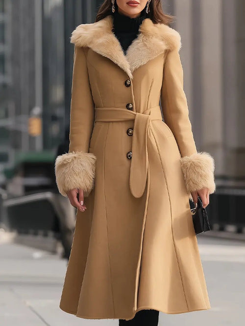 Chic Camel Colored Faux Fur Trim - Trench Coat CAAYWORLD