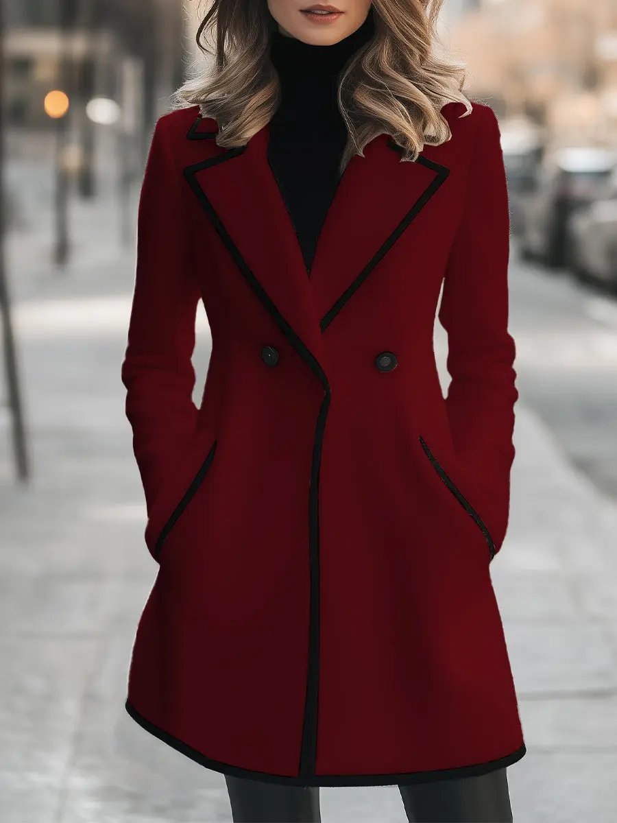 Chic Double-Breasted White Coat with Black Trim - Women's Coat CAAYWORLD