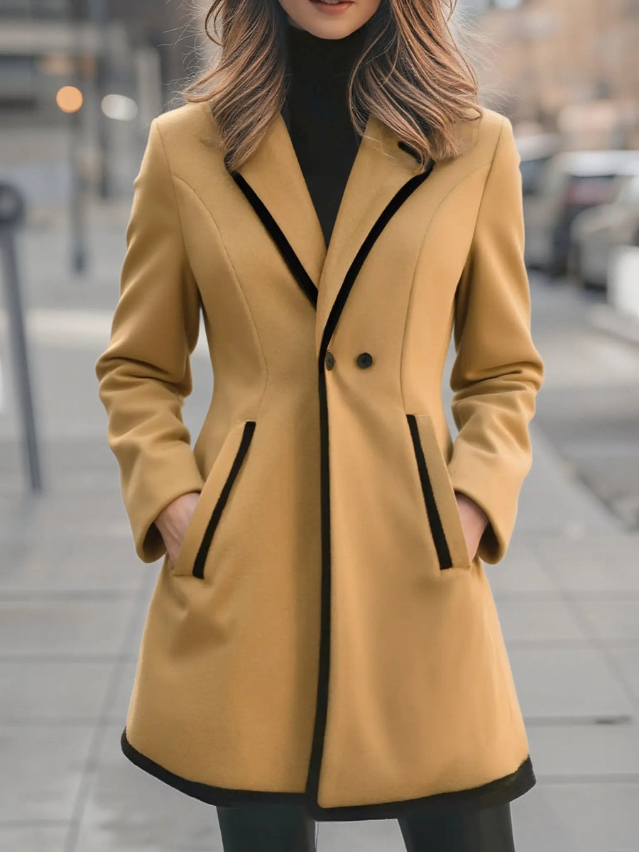 Chic Double-Breasted White Coat with Black Trim - Women's Coat CAAYWORLD