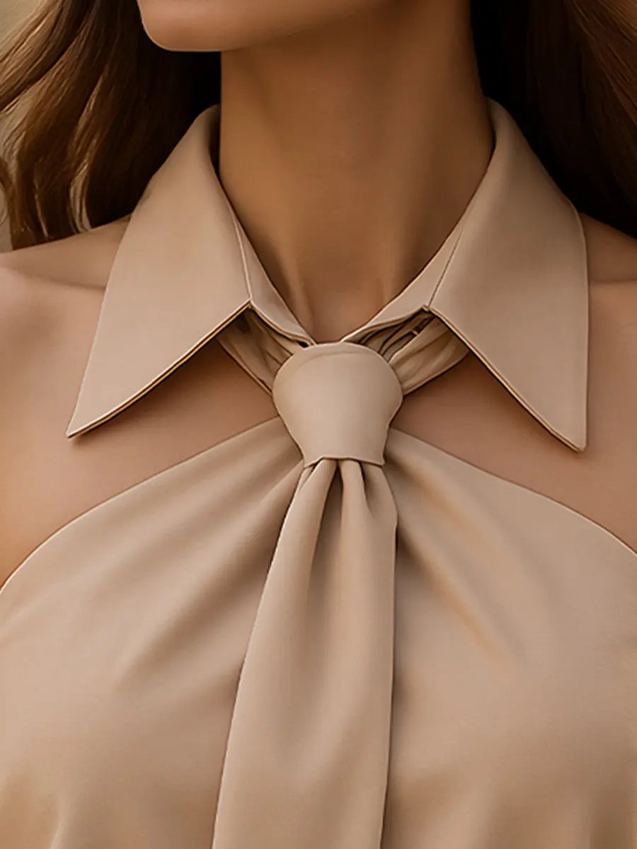 Chic Sleeveless Halter with Neck Tie Detail - Halter Blouse CAAYWORLD