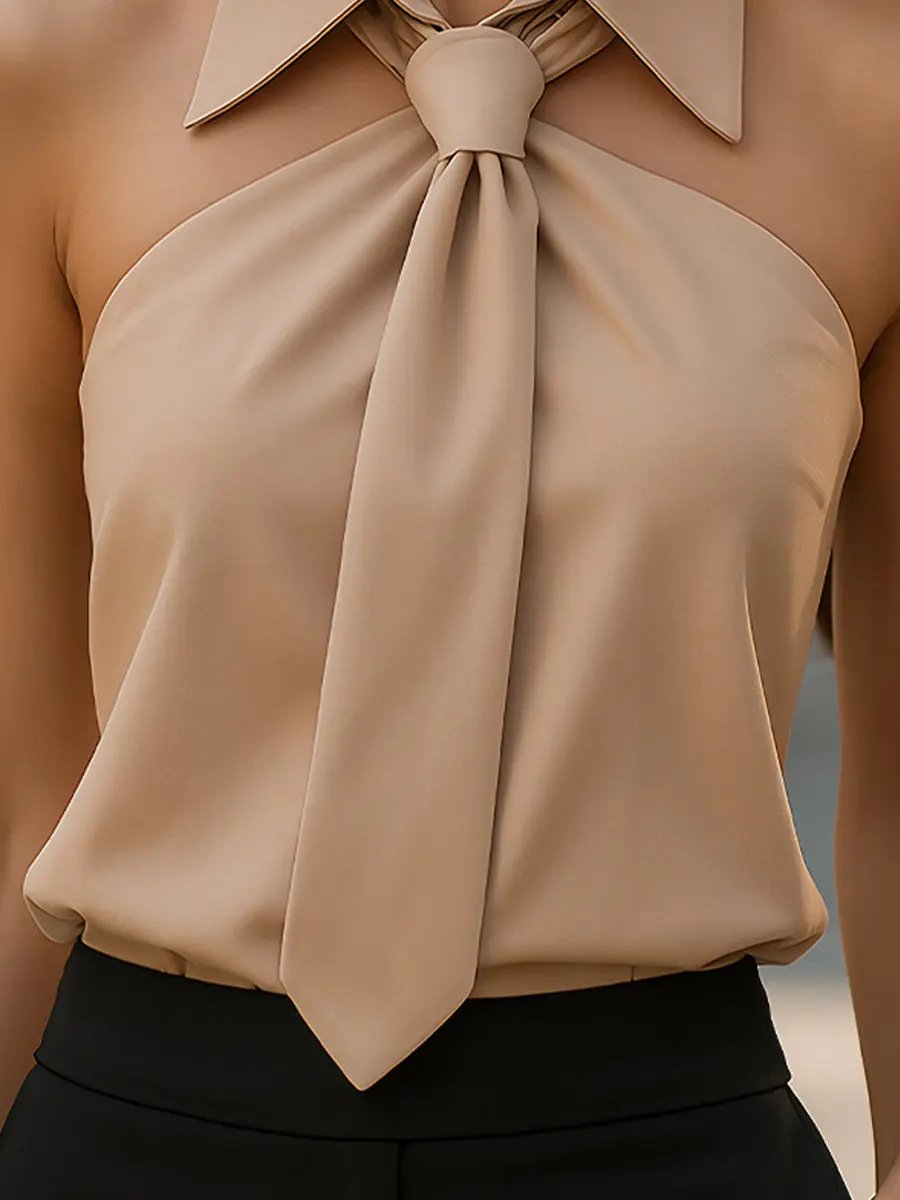 Chic Sleeveless Halter with Neck Tie Detail - Halter Blouse CAAYWORLD