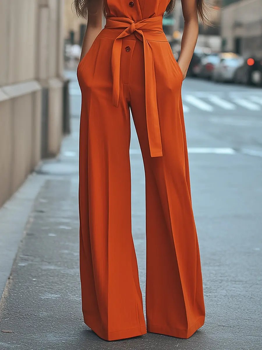 Chic Sleeveless Orange Summer Staple - Jumpsuit CAAYWORLD