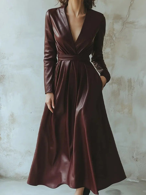 Chic Women's Burgundy Leather Sheath - Mini Dress CAAYWORLD