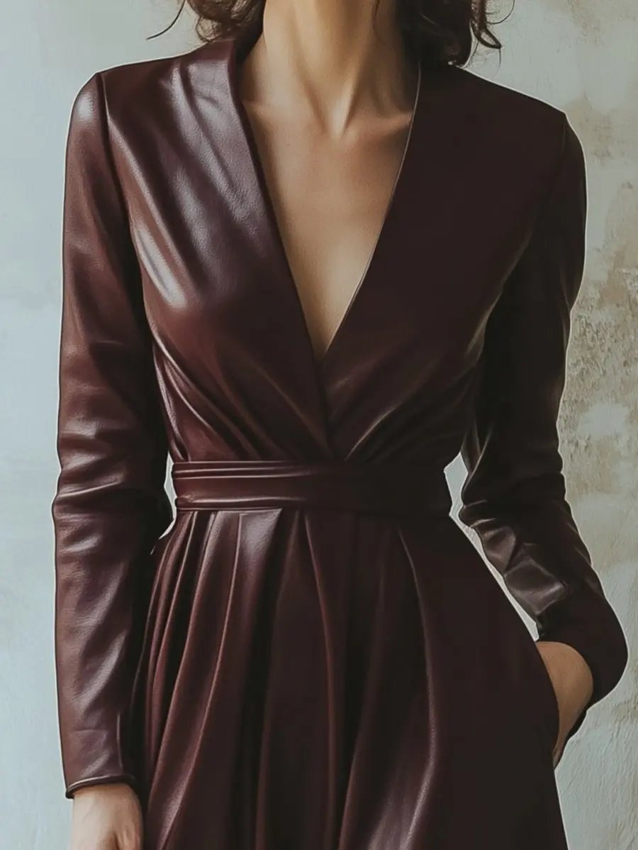 Chic Women's Burgundy Leather Sheath - Mini Dress CAAYWORLD