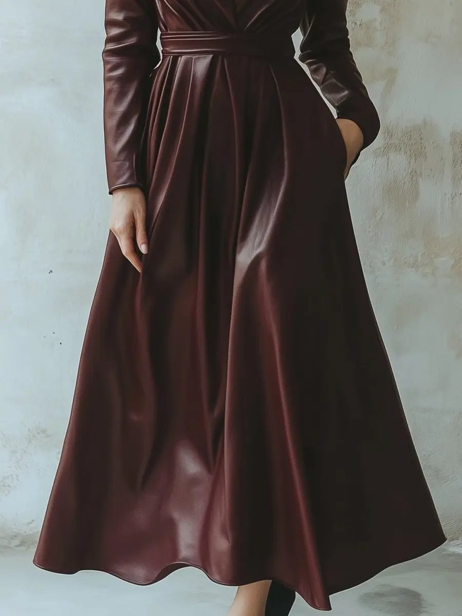 Chic Women's Burgundy Leather Sheath - Mini Dress CAAYWORLD