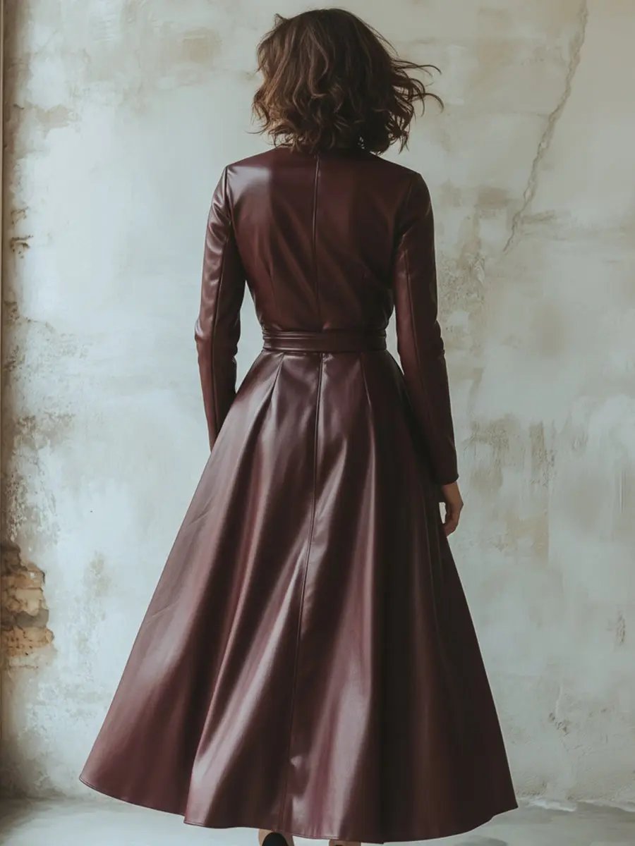 Chic Women's Burgundy Leather Sheath - Mini Dress CAAYWORLD