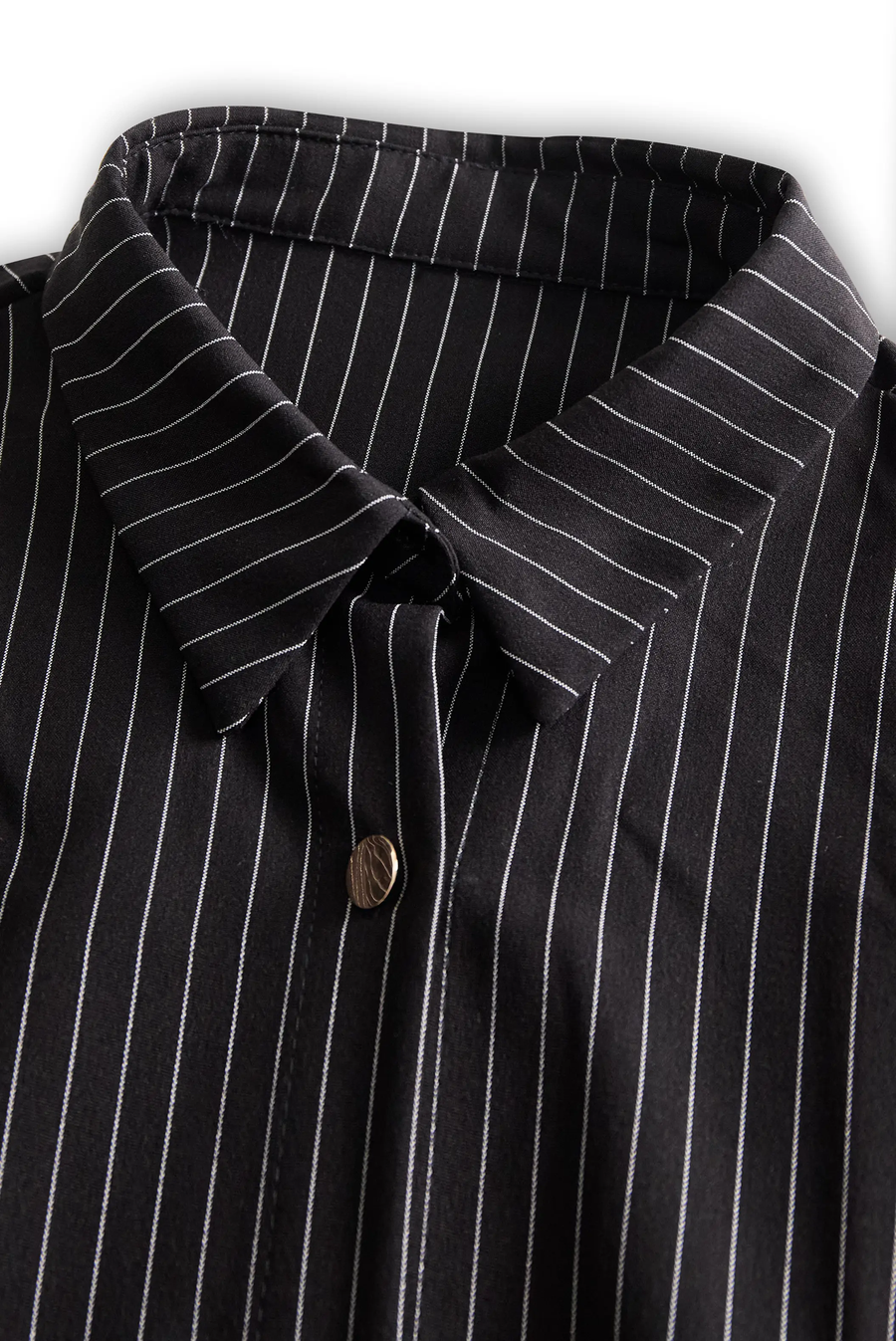 Classic Black Pinstripe Button-Down - Shirt Dress CAAYWORLD