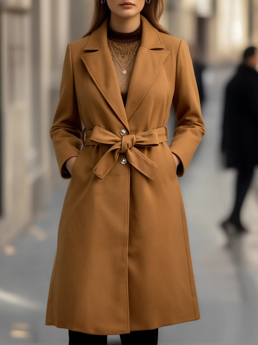 Classic Camel Wool Belted Silhouette - Trench Coat CAAYWORLD