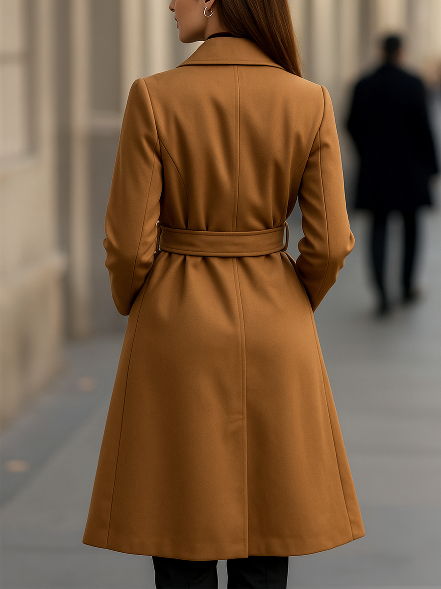 Classic Camel Wool Belted Silhouette - Trench Coat CAAYWORLD