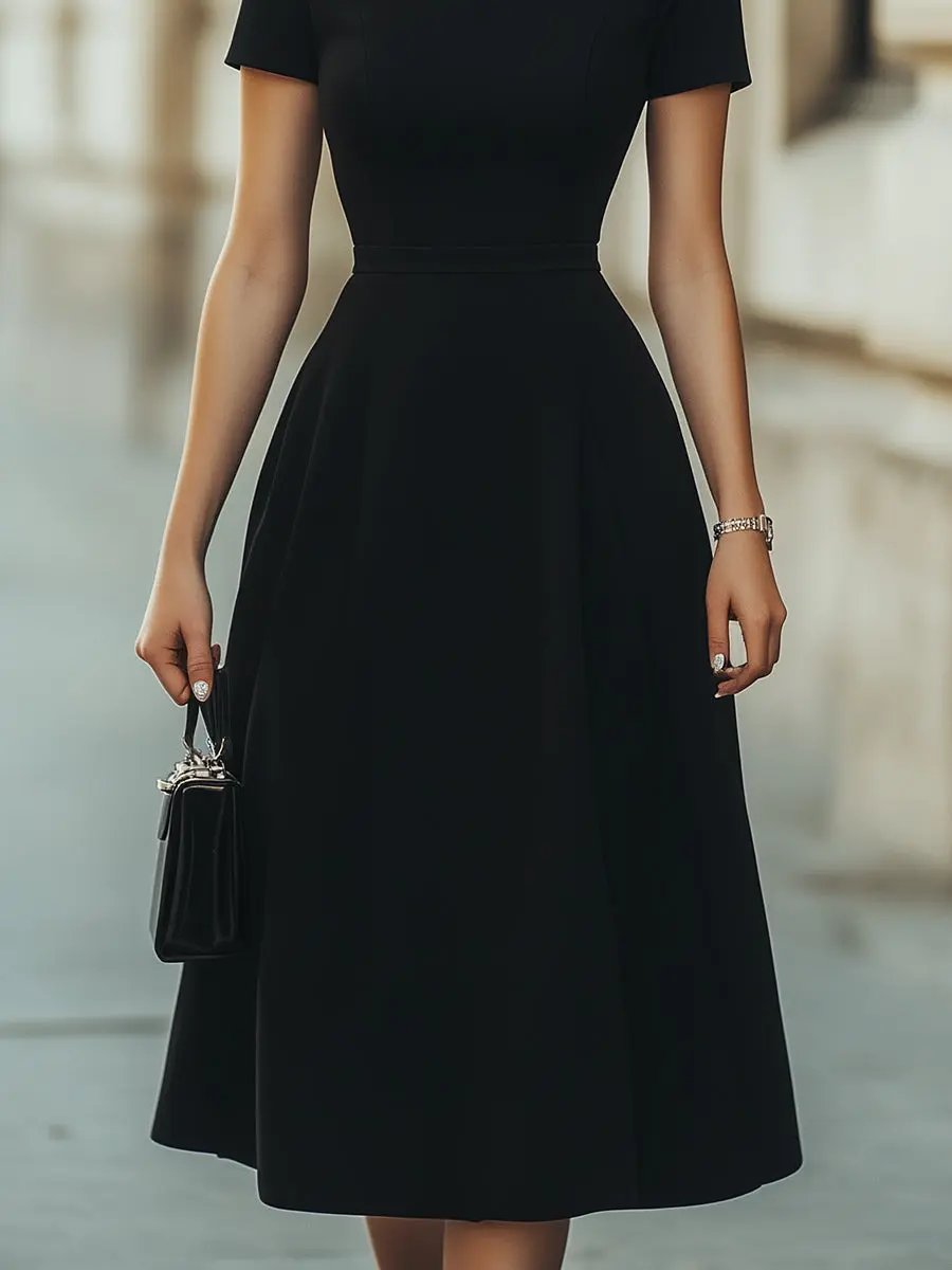 Classic Elegant A-Line Flared Silhouette - Midi Dress CAAYWORLD