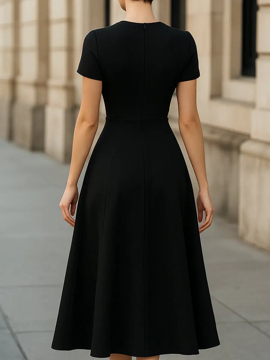 Classic Elegant A-Line Flared Silhouette - Midi Dress CAAYWORLD