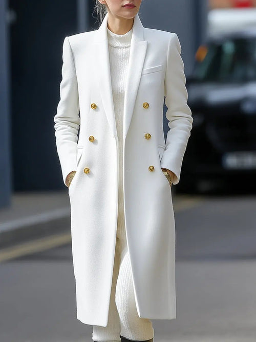 Classic White Double-Breasted Tailored - Longline Coat CAAYWORLD