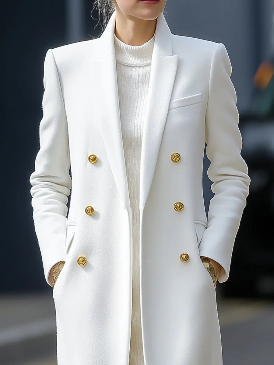 Classic White Double-Breasted Tailored - Longline Coat CAAYWORLD
