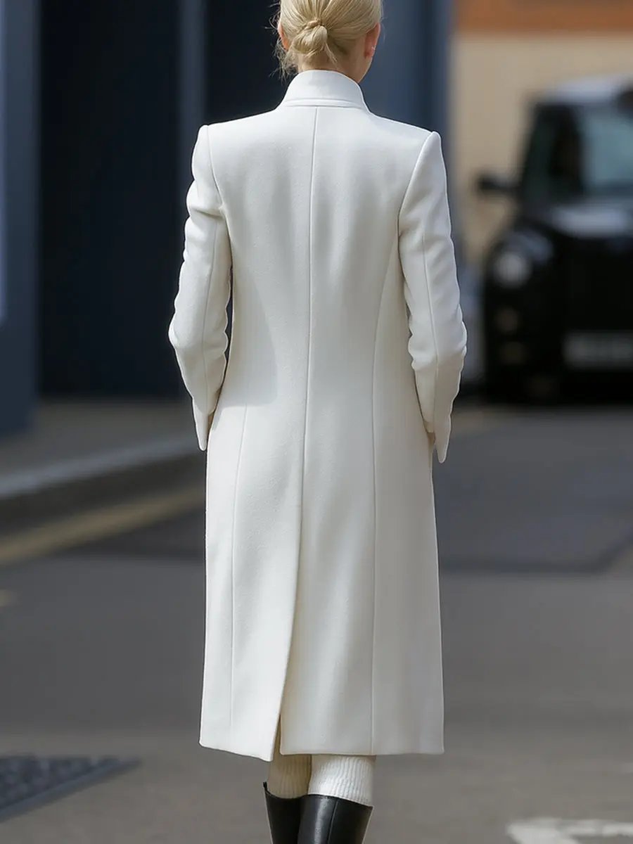 Classic White Double-Breasted Tailored - Longline Coat CAAYWORLD