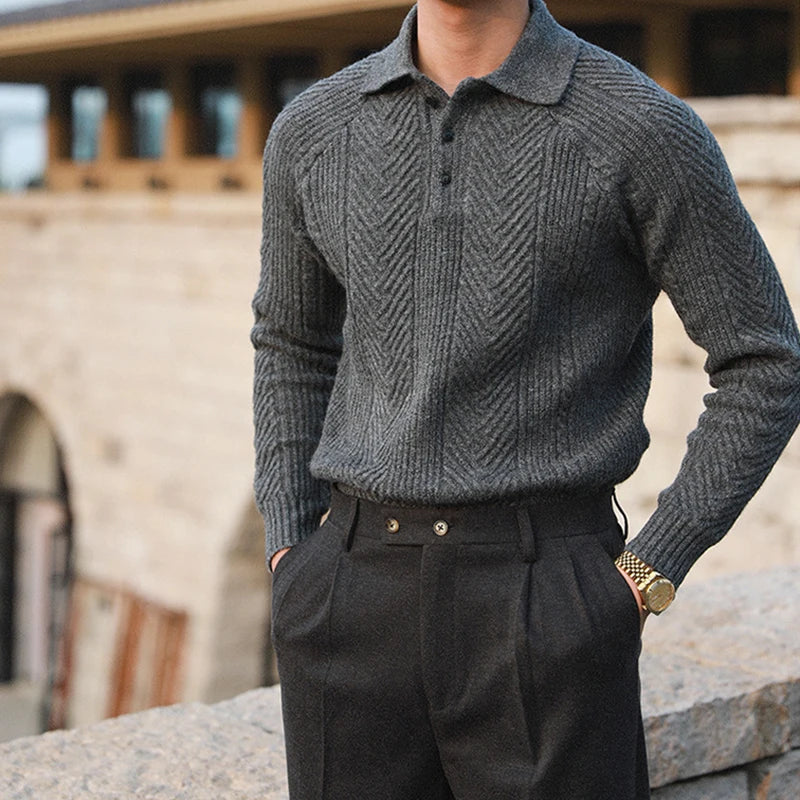 Collared Ribbed Knit - Sweater CAAYWORLD MEN