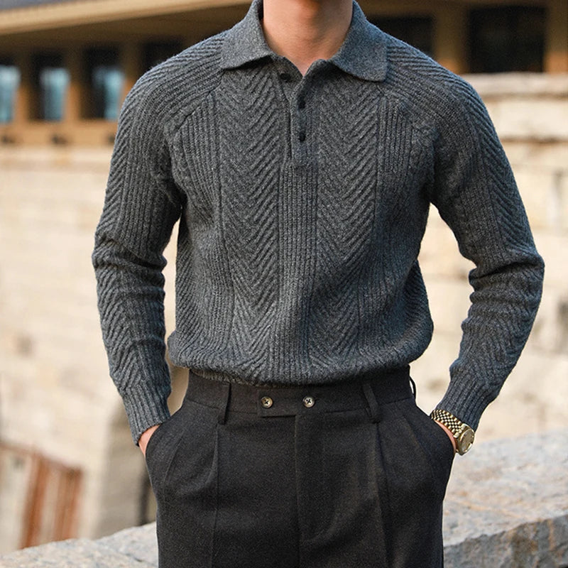Collared Ribbed Knit - Sweater CAAYWORLD MEN