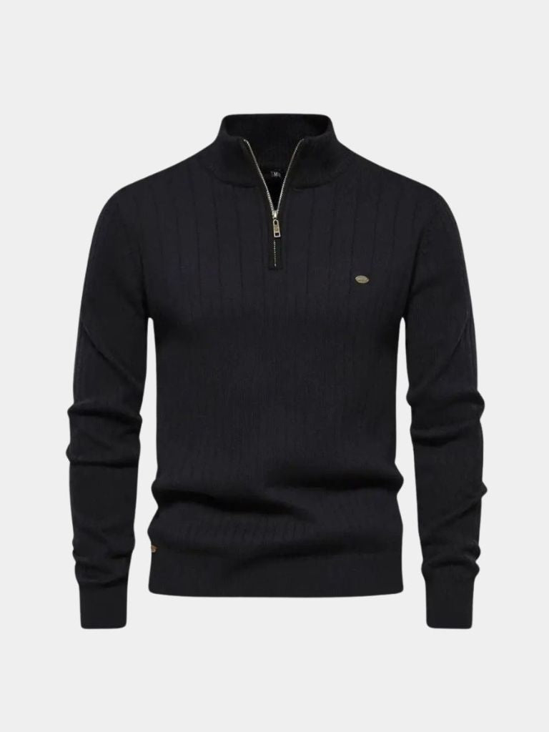 Cotton Knit Vertical Stripes Quarter-Zip Sweater - CAAYWORLD CAAYWORLD