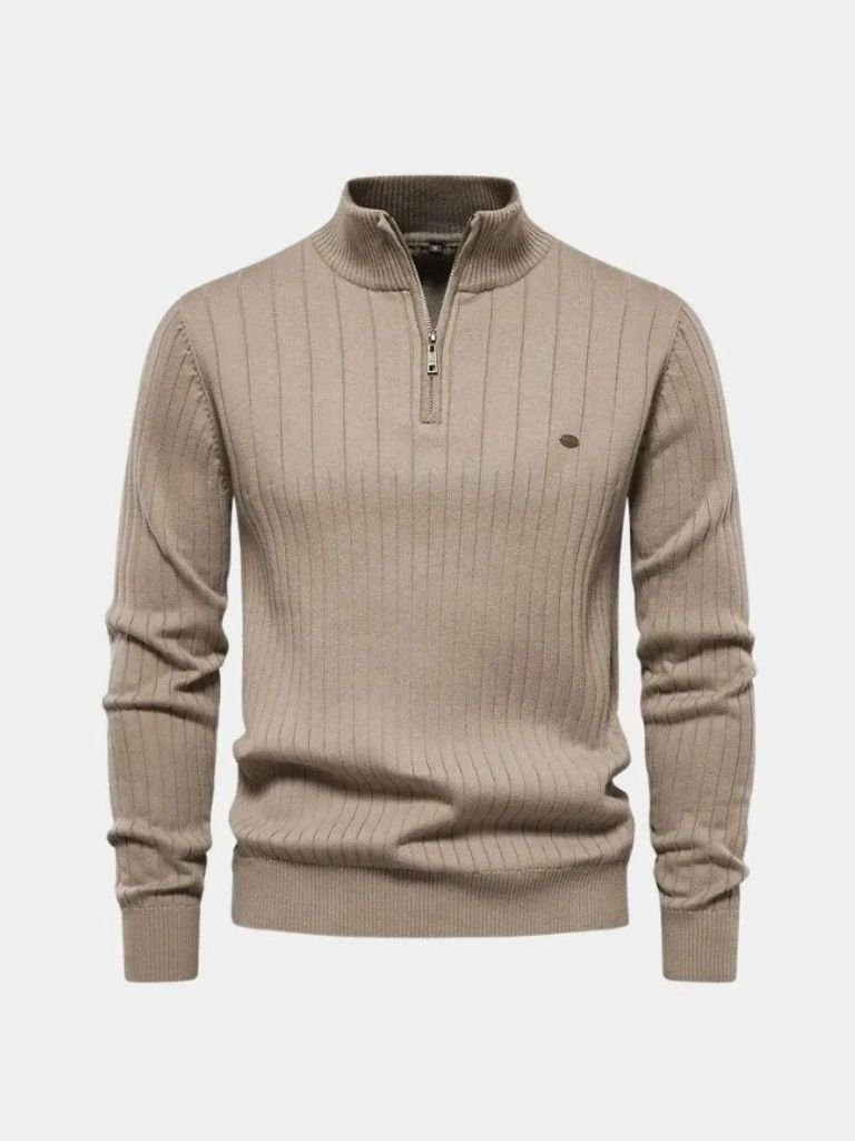 Cotton Knit Vertical Stripes Quarter-Zip Sweater - CAAYWORLD CAAYWORLD