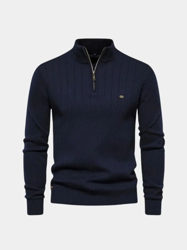 Cotton Knit Vertical Stripes Quarter-Zip Sweater - CAAYWORLD CAAYWORLD