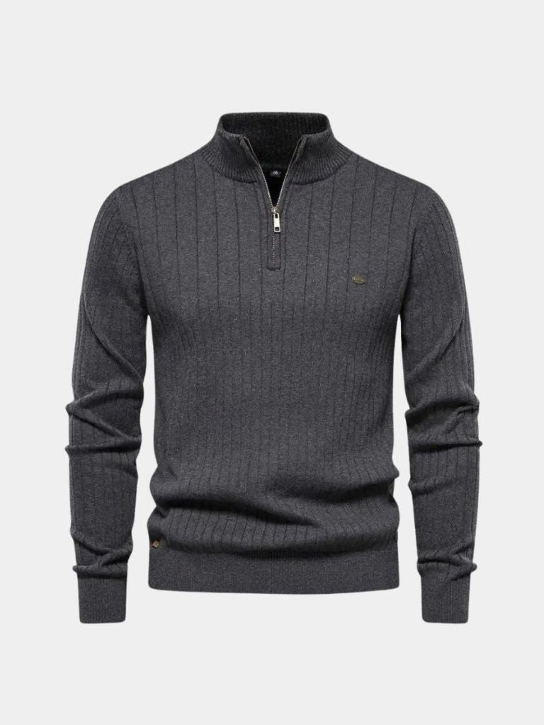 Cotton Knit Vertical Stripes Quarter-Zip Sweater - CAAYWORLD CAAYWORLD