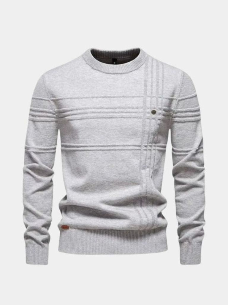 Cotton Knitted Stripped Crew Neck Pullover Sweater - CAAYWORLD CAAYWORLD